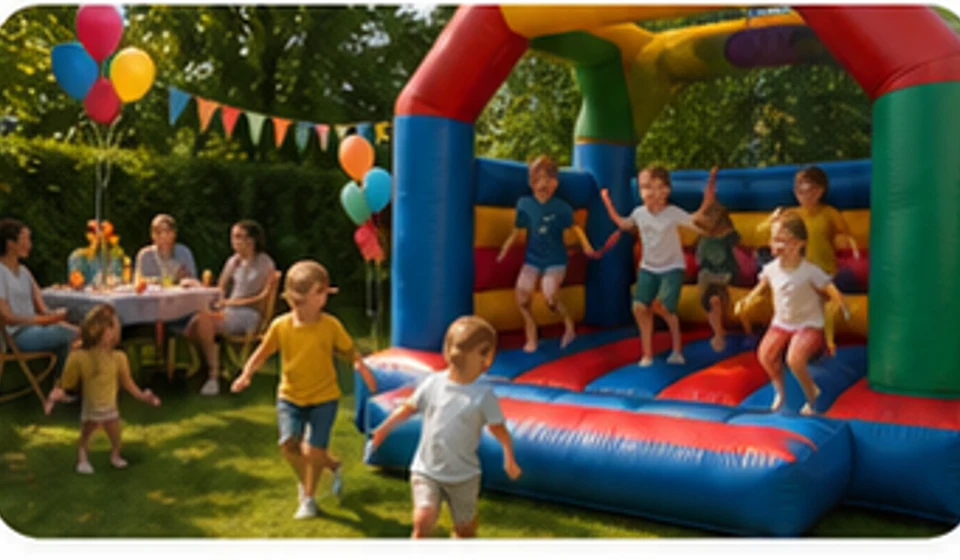 Feest met springkussen in de tuin